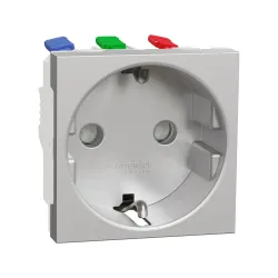 Schneider Electric NU305730, Unica, Alüminyum, Topraklı Priz, Çocuk Korumalı, Hızlı Bağlantılı, 2 Modül