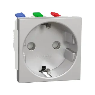 Schneider Electric NU305730, Unica, Alüminyum, Topraklı Priz, Çocuk Korumalı, Hızlı Bağlantılı, 2 Modül