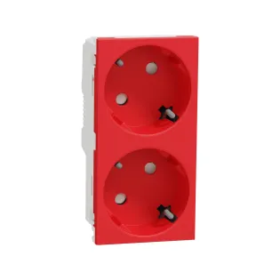Schneider Electric NU306703A, Unica, Kırmızı, Topraklı Priz, Çocuk Korumalı, İkili, Vida Bağlantılı, 4 Modül