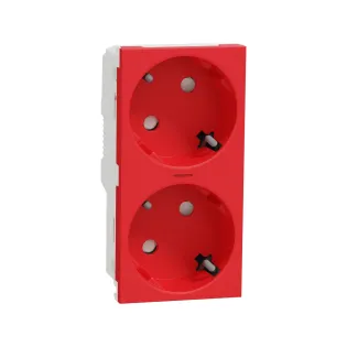 Schneider Electric NU306703AS, Unica, Kırmızı, Topraklı Priz, Çocuk Korumalı, İkili, Vida Bağlantılı, Işıklı, 4 Modül
