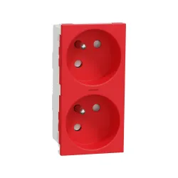 Schneider Electric NU306903S, Unica, Kırmızı, UPS Priz, Çocuk Korumalı, İkili,Hızlı Bağlantılı, Işıklı, 4 Modül