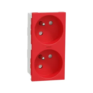 Schneider Electric NU306903S, Unica, Kırmızı, UPS Priz, Çocuk Korumalı, İkili,Hızlı Bağlantılı, Işıklı, 4 Modül