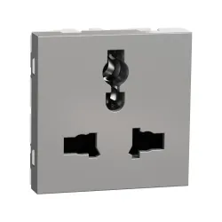 Schneider Electric NU308430, Unica, Alüminyum, Topraklı Universal Priz, Çocuk Korumalı, 2 Modül