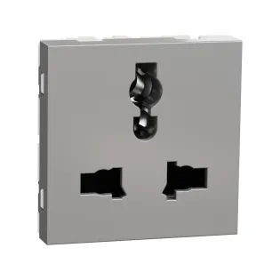 Schneider Electric NU308430, Unica, Alüminyum, Topraklı Universal Priz, Çocuk Korumalı, 2 Modül