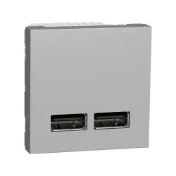 Schneider Electric NU341830, Unica, Alüminyum, USB Priz, 2.1 Amper, 10.5W, Type A+A, İkili, 2 Modül