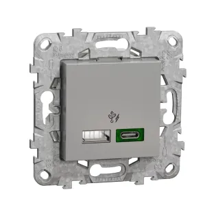 Schneider Electric NU501330, Unica, Alüminyum, USB Priz, 3 Amper, 45W, Type A+C, İkili, 2 Modül, Montaj Plakalı