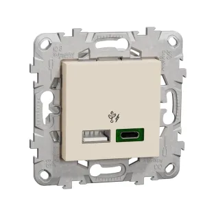 Schneider Electric NU501344, Unica, Krem, USB Priz, 3 Amper, 45W, Type A+C, İkili, 2 Modül, Montaj Plakalı