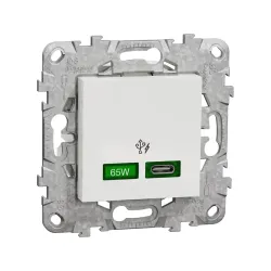 Schneider Electric NU501418, Unica, Beyaz, USB Priz, 3 Amper, 65W, Type C, 2 Modül, Montaj Plakalı