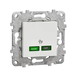Schneider Electric NU501418, Unica, Beyaz, USB Priz, 3 Amper, 65W, Type C, 2 Modül, Montaj Plakalı