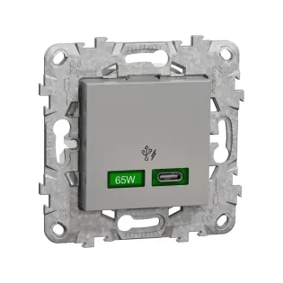 Schneider Electric NU501430, Unica, Alüminyum, USB Priz, 3 Amper, 65W, Type C, 2 Modül, Montaj Plakalı