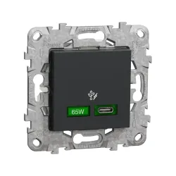 Schneider Electric NU501454, Unica, Antrasit, USB Priz, 3 Amper, 65W, Type C, 2 Modül, Montaj Plakalı