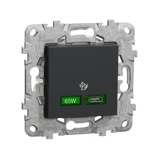 Schneider Electric NU501454, Unica, Antrasit, USB Priz, 3 Amper, 65W, Type C, 2 Modül, Montaj Plakalı