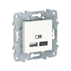 Schneider Electric NU501818, Unica, Beyaz, USB Priz, 2.4 Amper, 12W, Type A+C, İkili, 2 Modül, Montaj Plakalı