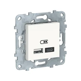 Schneider Electric NU501818, Unica, Beyaz, USB Priz, 2.4 Amper, 12W, Type A+C, İkili, 2 Modül, Montaj Plakalı