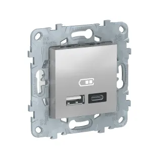 Schneider Electric NU501830, Unica, Alüminyum, USB Priz, 2.4 Amper, 12W, Type A+C, İkili, 2 Modül, Montaj Plakalı
