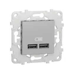 Schneider Electric NU541830, Unica, Alüminyum, USB Priz, 2.1 Amper, 10.5W, Type A+A, İkili, 2 Modül, Montaj Plakalı