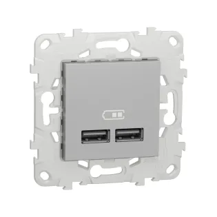 Schneider Electric NU541830, Unica, Alüminyum, USB Priz, 2.1 Amper, 10.5W, Type A+A, İkili, 2 Modül, Montaj Plakalı