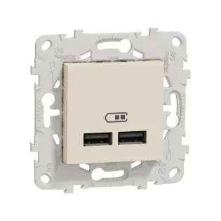 Schneider Electric NU541844, Unica, Krem, USB Priz, 2.1 Amper, 10.5W, Type A+A, İkili, 2 Modül, Montaj Plakalı