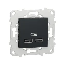 Schneider Electric NU541854, Unica, Antrasit, USB Priz, 2.1 Amper, 10.5W, Type A+A, İkili, 2 Modül, Montaj Plakalı