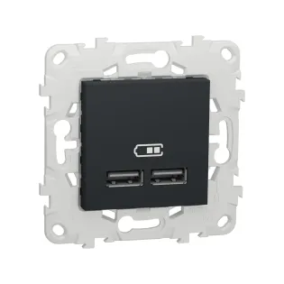 Schneider Electric NU541854, Unica, Antrasit, USB Priz, 2.1 Amper, 10.5W, Type A+A, İkili, 2 Modül, Montaj Plakalı