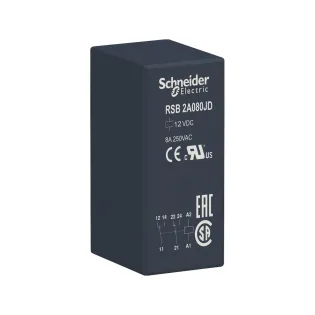 Schneider Electric RSB2A080JD, Harmony RSB, 8 Amper, 12 Volt DC, 2 K/A Kontaklı, 8 Pinli, Soketli Röle