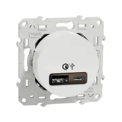Schneider Electric S520219, Odace, Beyaz, USB Prizi, 2.4 Amper, İkili, Type A+C, 18W, Çerçevesiz