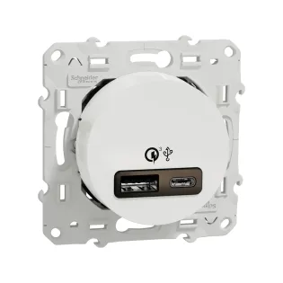 Schneider Electric S520219, Odace, Beyaz, USB Prizi, 2.4 Amper, İkili, Type A+C, 18W, Çerçevesiz