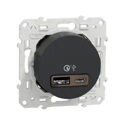 Schneider Electric S540219, Odace, Antrasit, USB Prizi, 2.4 Amper, İkili, Type A+C, 18W, Çerçevesiz