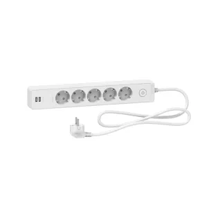 Schneider Electric ST945U1W, Unica, Beşli Grup Priz, 1.5mt Kablolu, Anahtarlı, İkili USB Prizli, Beyaz