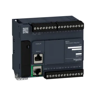 Schneider Electric TM221CE24R, Modicon M221, Kompakt Tip Programlanabilir Lojik Kontrolör(PLC), 14 Dijital Giriş, 10 Röle Çıkış, 2 Analog Çıkış, 100-240 Volt AC, Ethernetli