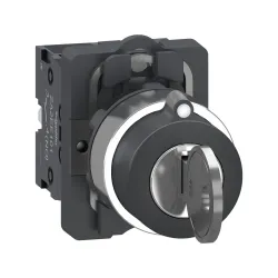 Schneider Electric XA2AG33, Harmony Stil 2, Siyah, Kilitli Mandal Buton, 1-0-2 Konumlu, Anahtarı Orta Konumda Çıkarılabilir, 2NA, 22mm
