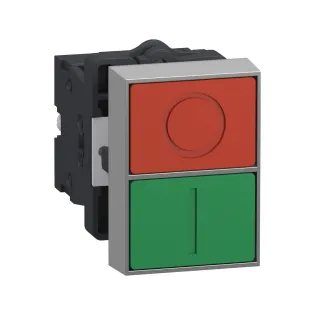 Schneider Electric XA2EA7A3415, Harmony Stil 2, Yeşil "I" İşaretli, Kırmızı "O" İşaretli, Çiftli Yaylı Buton, 1NA+1NK, 22mm