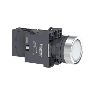Schneider Electric XA2EW31M1, Harmony Stil 2, Beyaz, Işıklı Yaylı Buton, 230 Volt AC, 1NA, 22mm