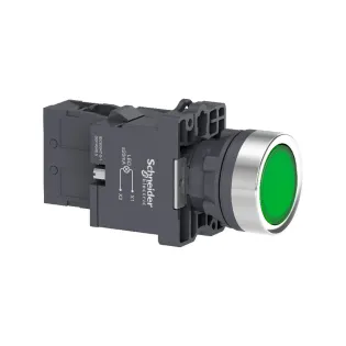 Schneider Electric XA2EW33M1, Harmony Stil 2, Yeşil, Işıklı Yaylı Buton, 230 Volt AC, 1NA, 22mm