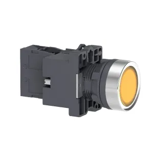 Schneider Electric XA2EW35B1, Harmony Stil 2, Sarı, Işıklı Yaylı Buton, 24 Volt AC/DC, 1NA, 22mm