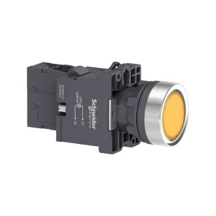 Schneider Electric XA2EW35M1, Harmony Stil 2, Sarı, Işıklı Yaylı Buton, 230 Volt AC, 1NA, 22mm