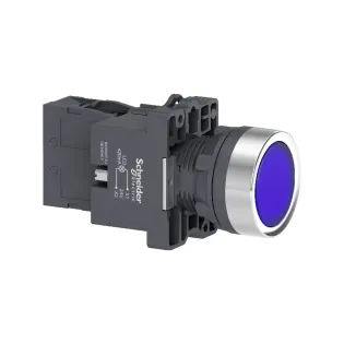 Schneider Electric XA2EW36B1, Harmony Stil 2, Mavi, Işıklı Yaylı Buton, 24 Volt AC/DC, 1NA, 22mm