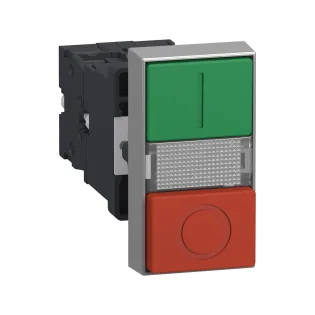 Schneider Electric XA2EW7L3741M5, Harmony Stil 2, Yeşil "I" İşaretli, Kırmızı "O" İşaretli, Çiftli Işıklı Yaylı Buton, 230 Volt AC, 1NA+1NK, 22mm