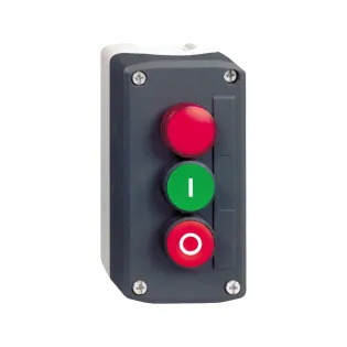 Schneider Electric XALD363M, Harmony XALD, Yeşil "I" İşaretli ve Kırmızı "O" İşaretli, 2 Adet Yaylı Butonlu ve 1 Adet Kırmızı Sinyal Lambalı Buton Kutusu, 1NA+1NK