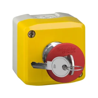 Schneider Electric XALK188, Harmony XALD, 40mm Mantar Kafalı, Kutulu Kilitli Acil Stop Butonu, 1NK