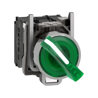 Schneider Electric XB4BK123B5, Harmony Stil 4, Yeşil, Işıklı Mandal Buton, 0-1 Konumlu, 24 Volt AC/DC, 1NA+1NK, 22mm