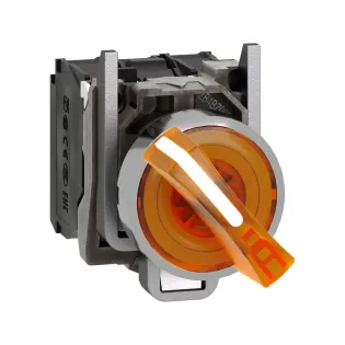 Schneider Electric XB4BK125B5, Harmony Stil 4, Sarı, Işıklı Mandal Buton, 0-1 Konumlu, 24 Volt AC/DC, 1NA+1NK, 22mm