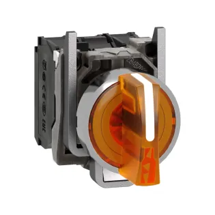 Schneider Electric XB4BK135B5, Harmony Stil 4, Turuncu, Işıklı Mandal Buton, 1-0-2 Konumlu, 24 Volt AC/DC, 1NA+1NK, 22mm