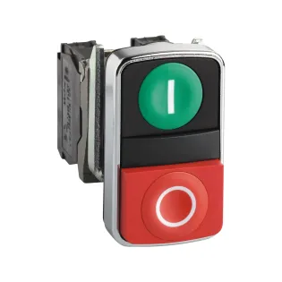 Schneider Electric XB4BL73415, Harmony Stil 4, Yeşil "I" İşaretli, Kırmızı Çıkık "O" İşaretli, Çiftli Yaylı Buton, 1NA+1NK, 22mm