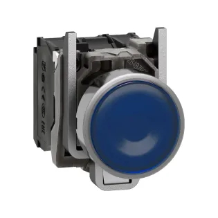 Schneider Electric XB4BW36M5, Harmony Stil 4, Mavi, Işıklı Yaylı Buton, 230 Volt AC, 1NA+1NK, 22mm