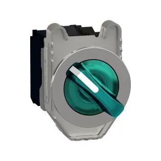 Schneider Electric XB4FK123B5, Harmony Plus Stil 4, Yeşil, Işıklı Mandal Buton, 0-1 Konumlu, 24 Volt AC/DC, 1NA+1NK, 30mm