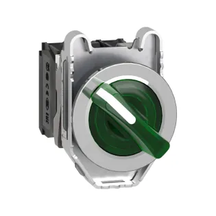 Schneider Electric XB4FK123M5, Harmony Plus Stil 4, Yeşil, Işıklı Mandal Buton, 0-1 Konumlu, 230 Volt AC, 1NA+1NK, 30mm