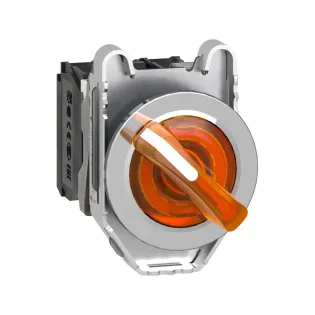 Schneider Electric XB4FK125B5, Harmony Plus Stil 4, Sarı, Işıklı Mandal Buton, 0-1 Konumlu, 24 Volt AC/DC, 1NA+1NK, 30mm