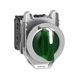 Schneider Electric XB4FK133M5, Harmony Plus Stil 4, Yeşil, Işıklı Mandal Buton, 1-0-2 Konumlu, 230 Volt AC, 1NA+1NK, 30mm