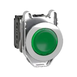 Schneider Electric XB4FW33B5, Harmony Plus Stil 4, Yeşil, Işıklı Yaylı Buton, 24 Volt AC/DC, 1NA+1NK, 30mm